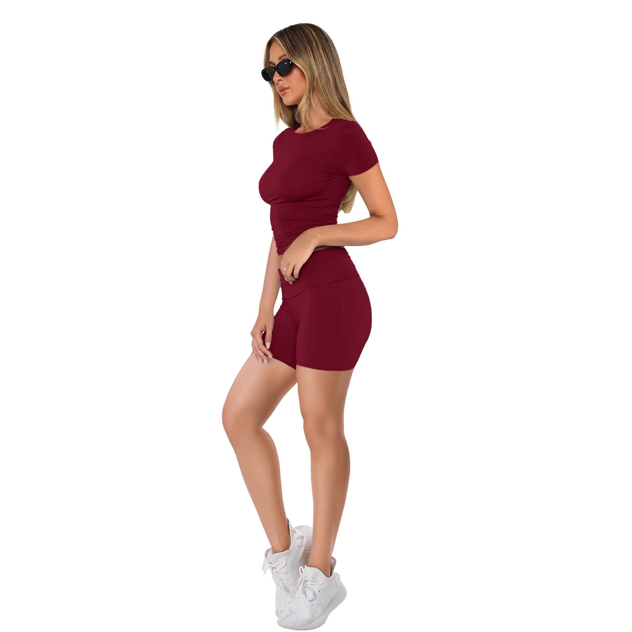Women short-sleeved round neck top and shorts two-piece set 9