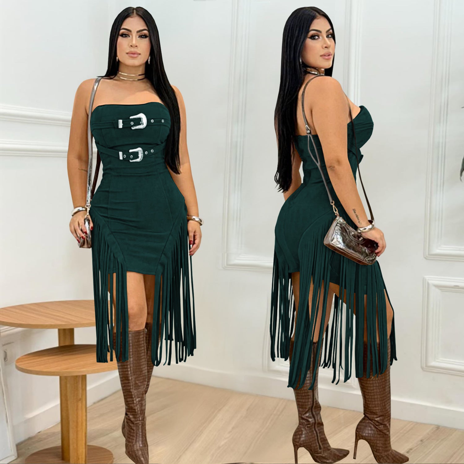 Strapless Low Back Fringe Dress 6