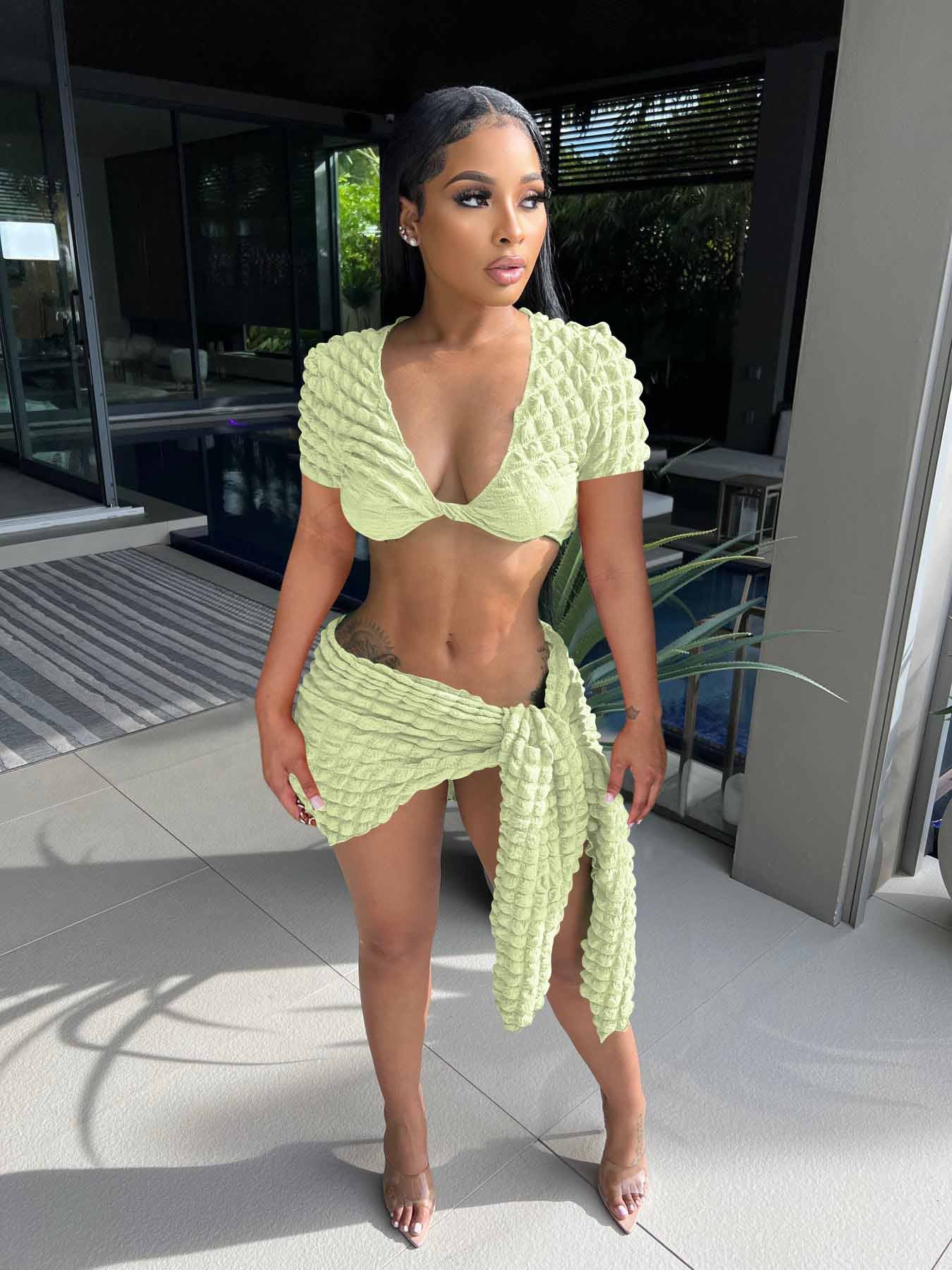 Women Sexy Crop Top and Skirt Two-Piece Set 4