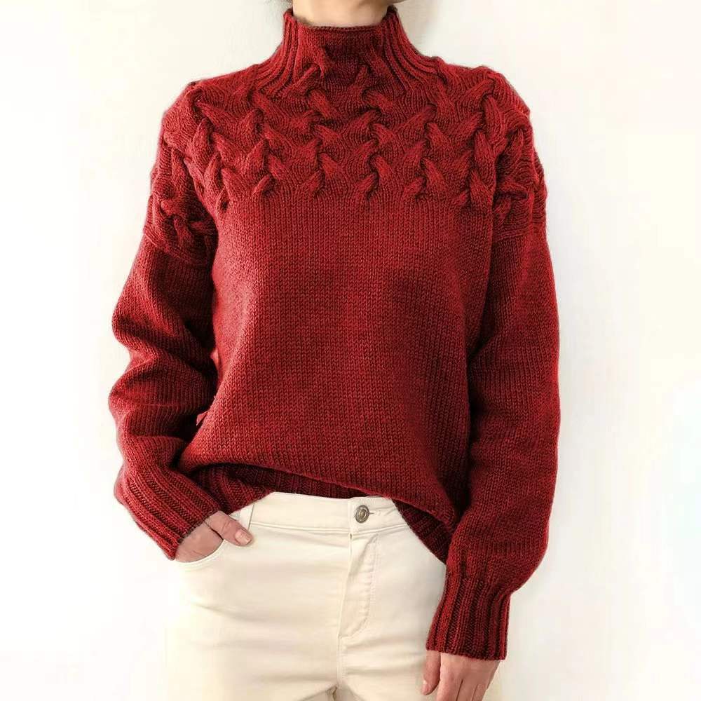 Autumn winter long-sleeved high-collar solid color knitting sweater women's pullover top 17