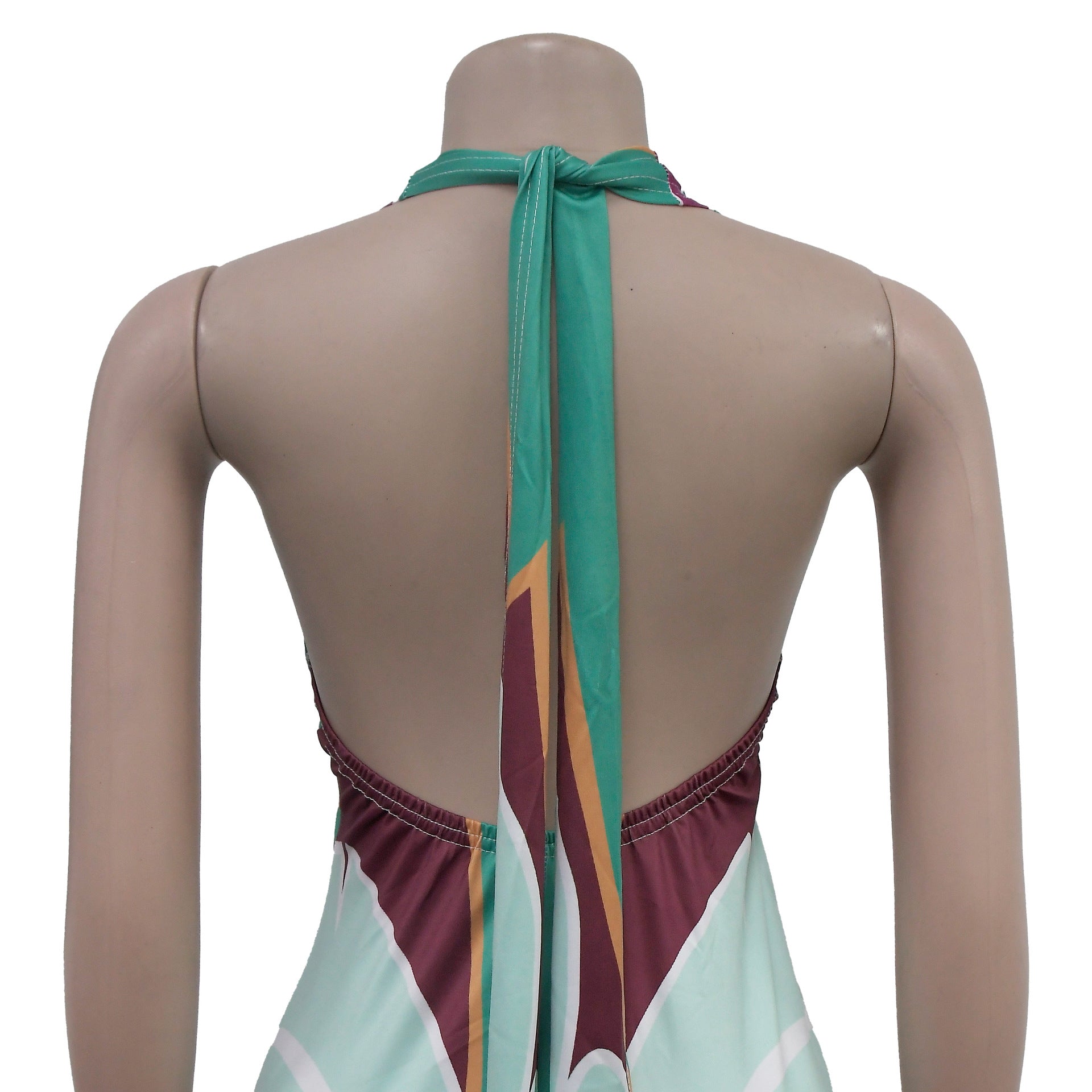 Fashionable Women's Sexy Printed Sleeveless Low Back Maxi Dress 15