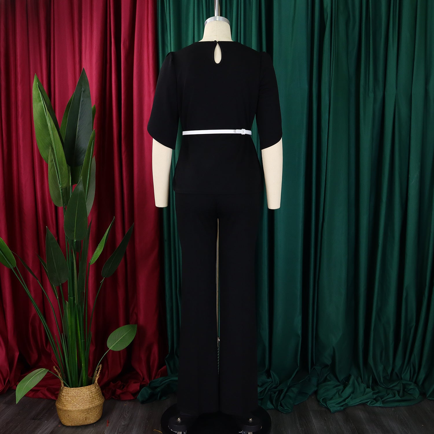 Women Elegant Solid Top and Wide Leg Pants Two-Piece Set 16