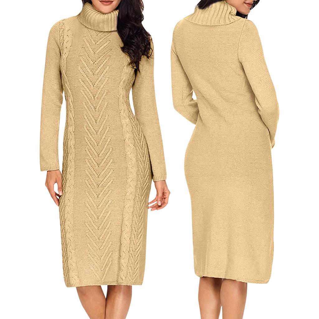 Women Sexy Solid Round Neck Sweater Dress 4