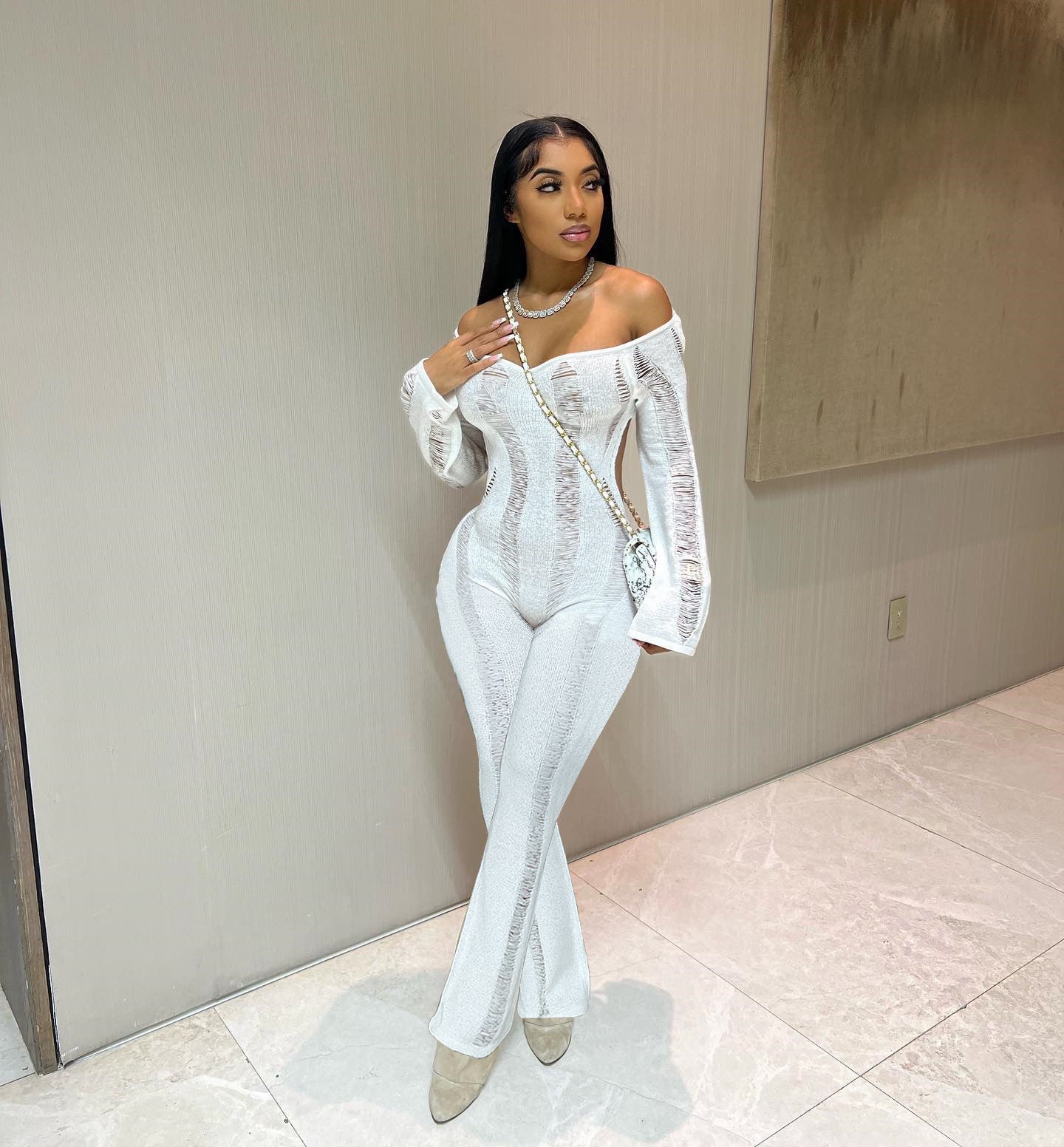 Women Sexy Hollow Long Sleeve Jumpsuit 3