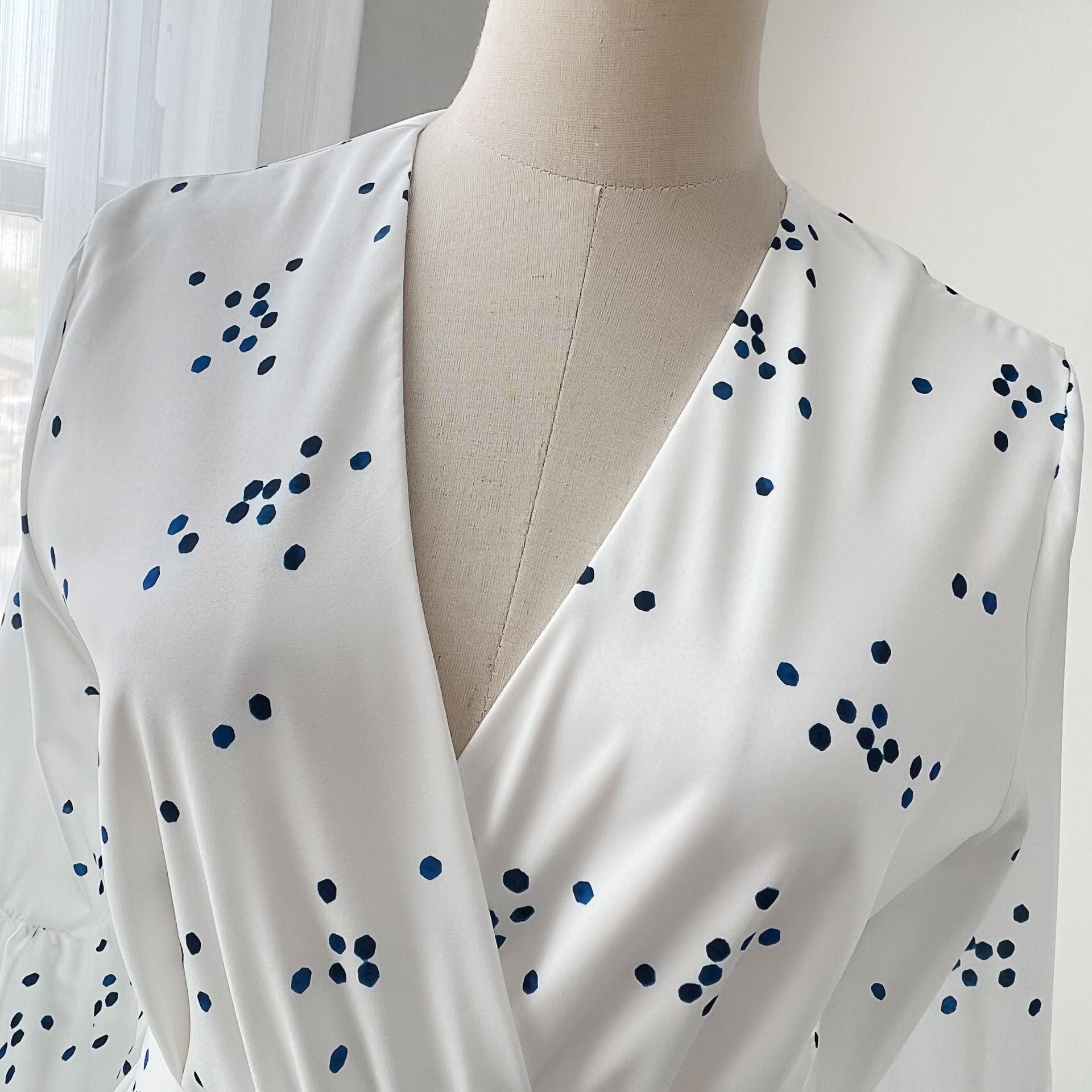 Lantern Sleeve Polka Dot Slim Waist Ruffled Long Dress 9