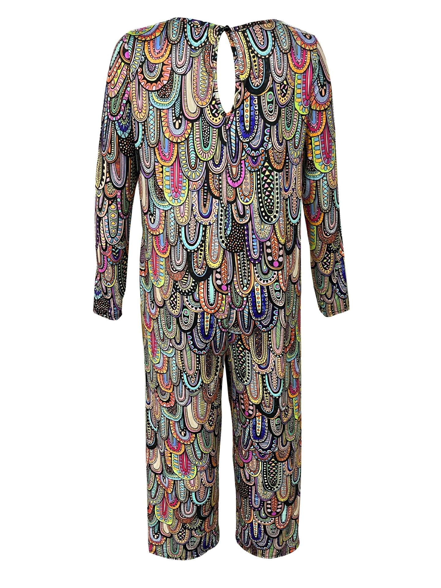 Women Print Casual Round Neck Loose Long Sleeve Jumpsuit 15