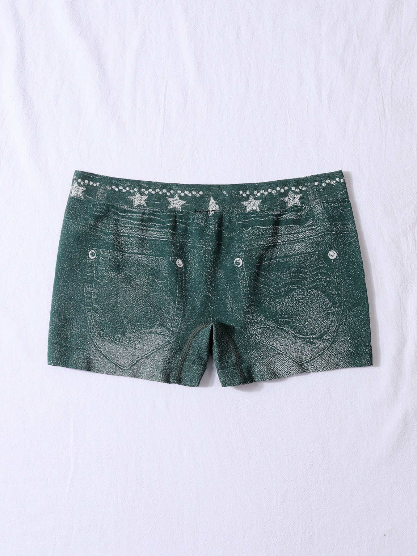 Seamless Simulated Denim Pattern Print Outdoor Wear High Stretch Mid-Rise Women's Square Leg Shorts 18