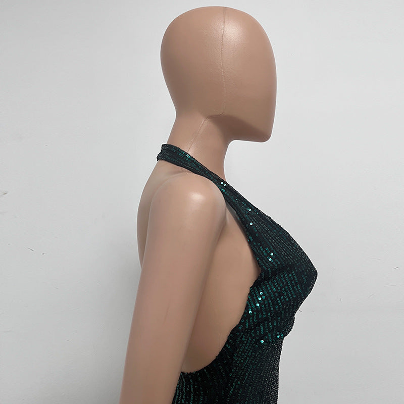 Women Sleeveless Halter Neck Sequined Mermaid Dress 41