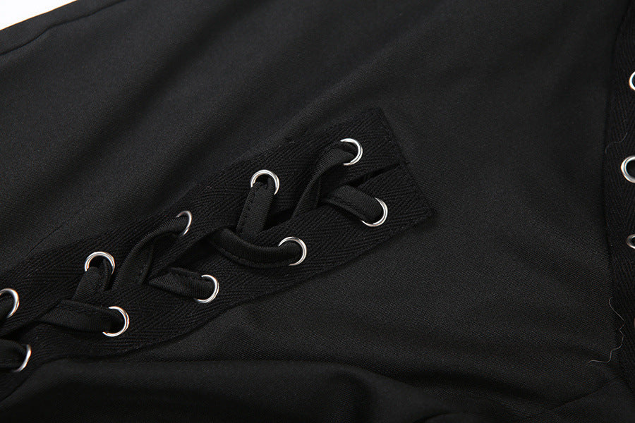 Women Fall/Winter Long-Sleeved Sexy Cutout Lace-Up Pants Two-Piece Set 32