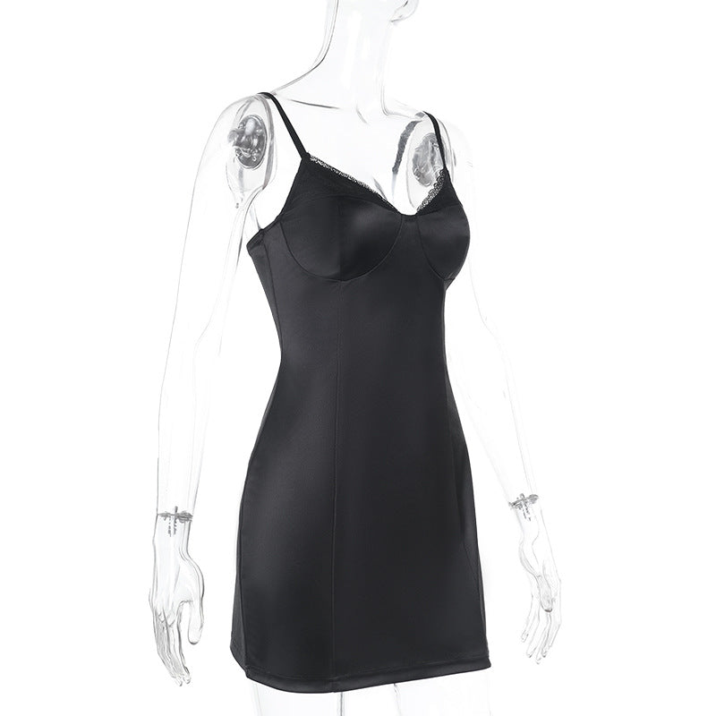 Women spring sexy lace patchwork suspender dress 8