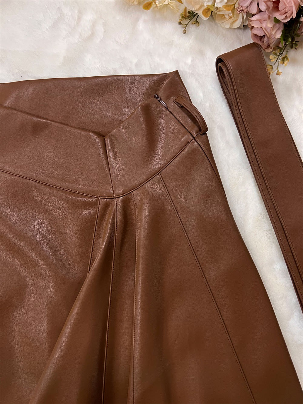 Pu Leather Fashion Trendy Autumn and Winter Women's Irregular Swing Skirt 12