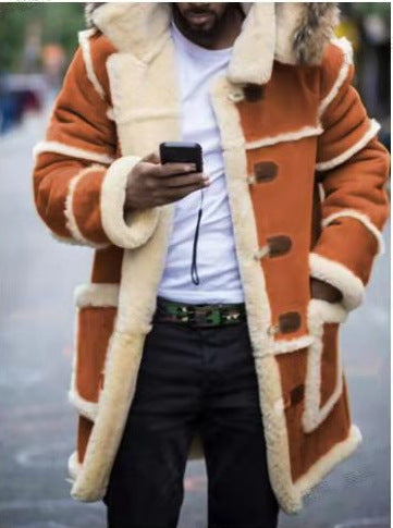 Men'S Side Pocketsolid Patchwork Casual Slim Fit Turndown Collar Hooded Winter Jacket