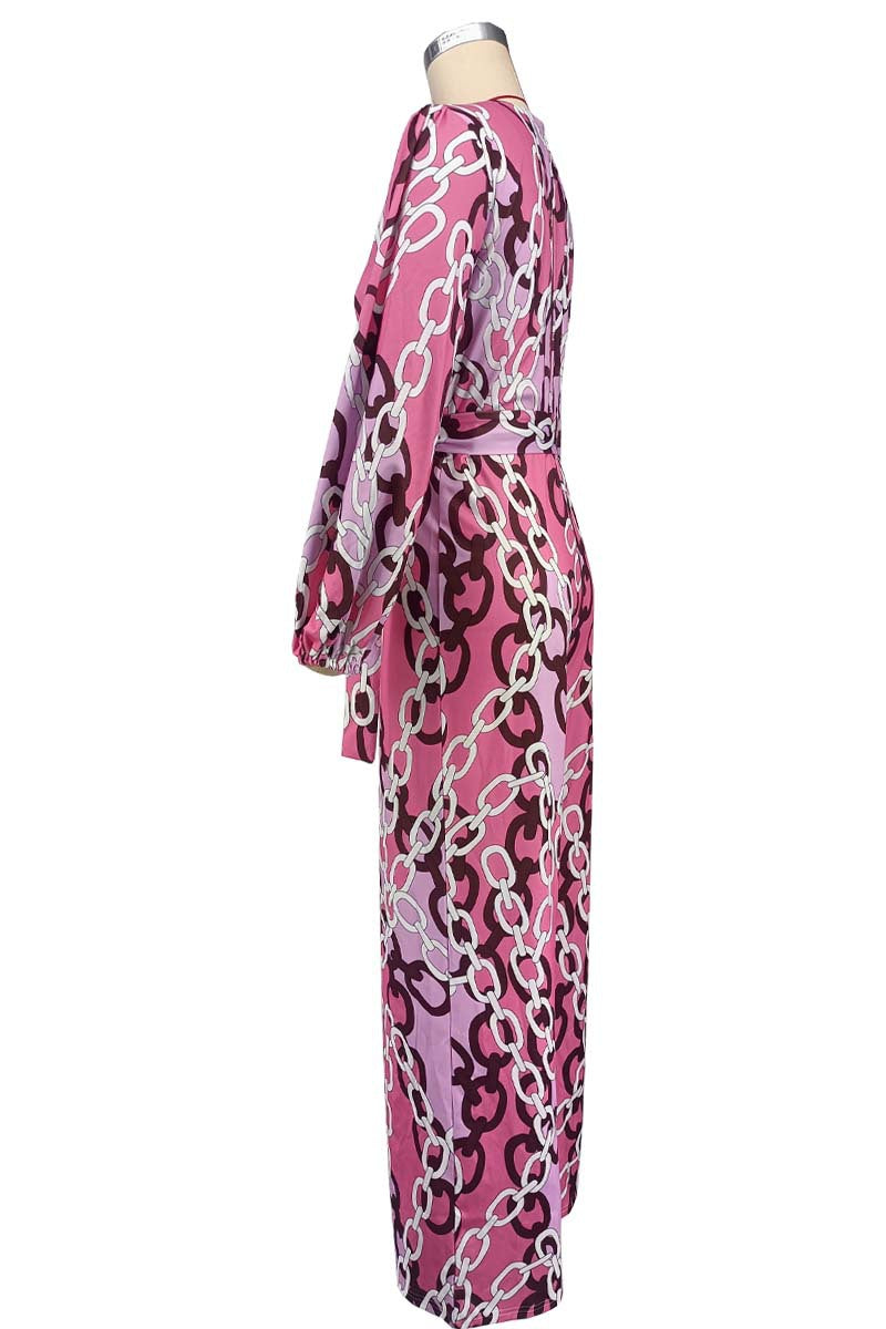 Printed Deep V Long Sleeve Women's Casual Loose Jumpsuit 8