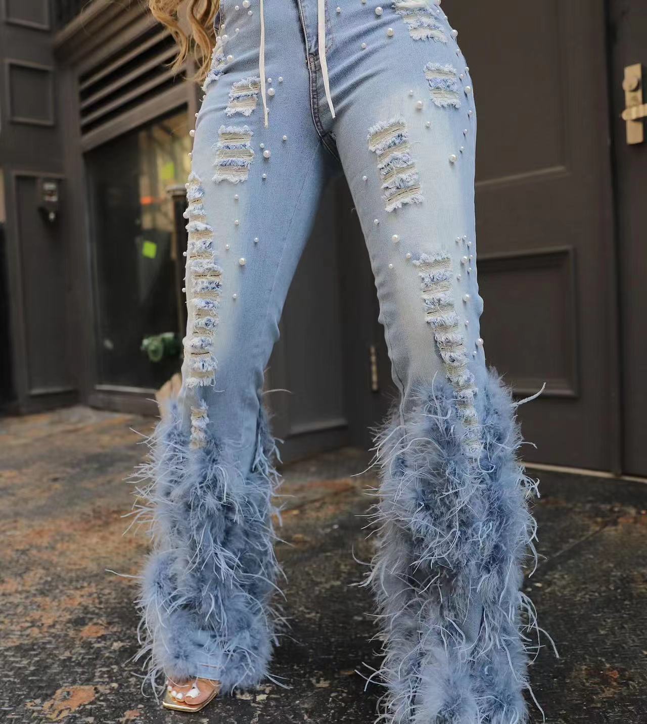 Fashion Casual Long Beard Denim Pants 8