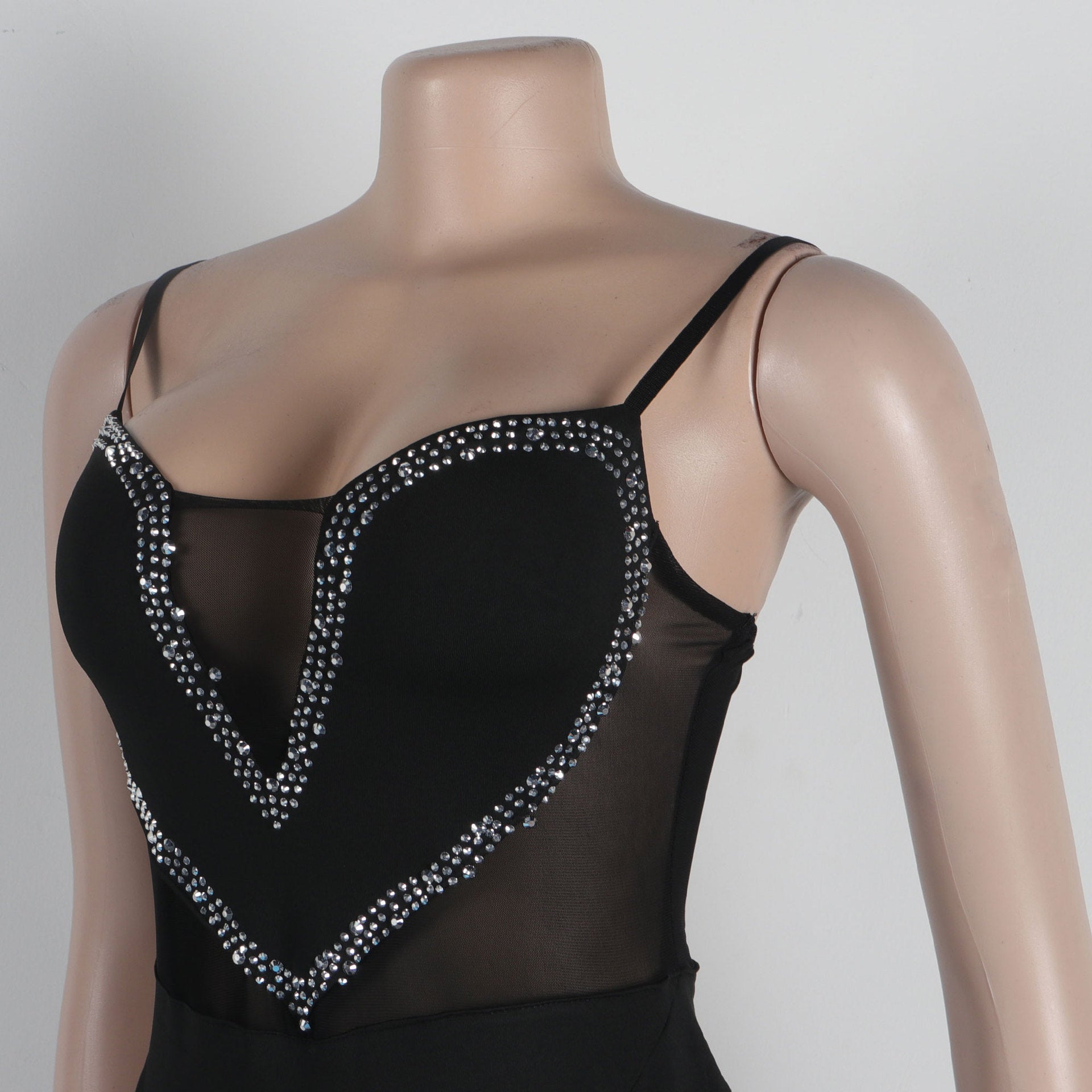 Sexy Beaded See-Through Mesh Patchwork Lace Strap Bodycon Dress 13