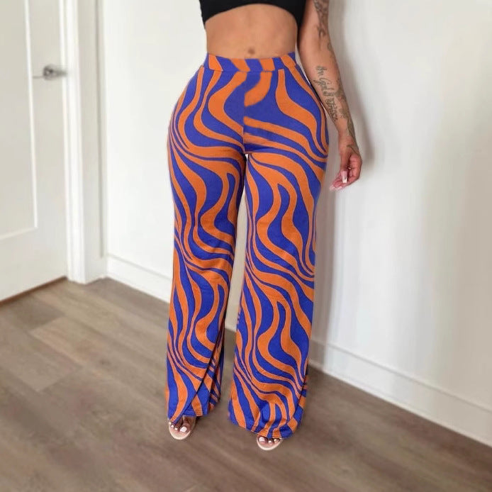 Spring Summer and Autumn Women's Elegant High-Waist Abstract Print Straight Pants 5