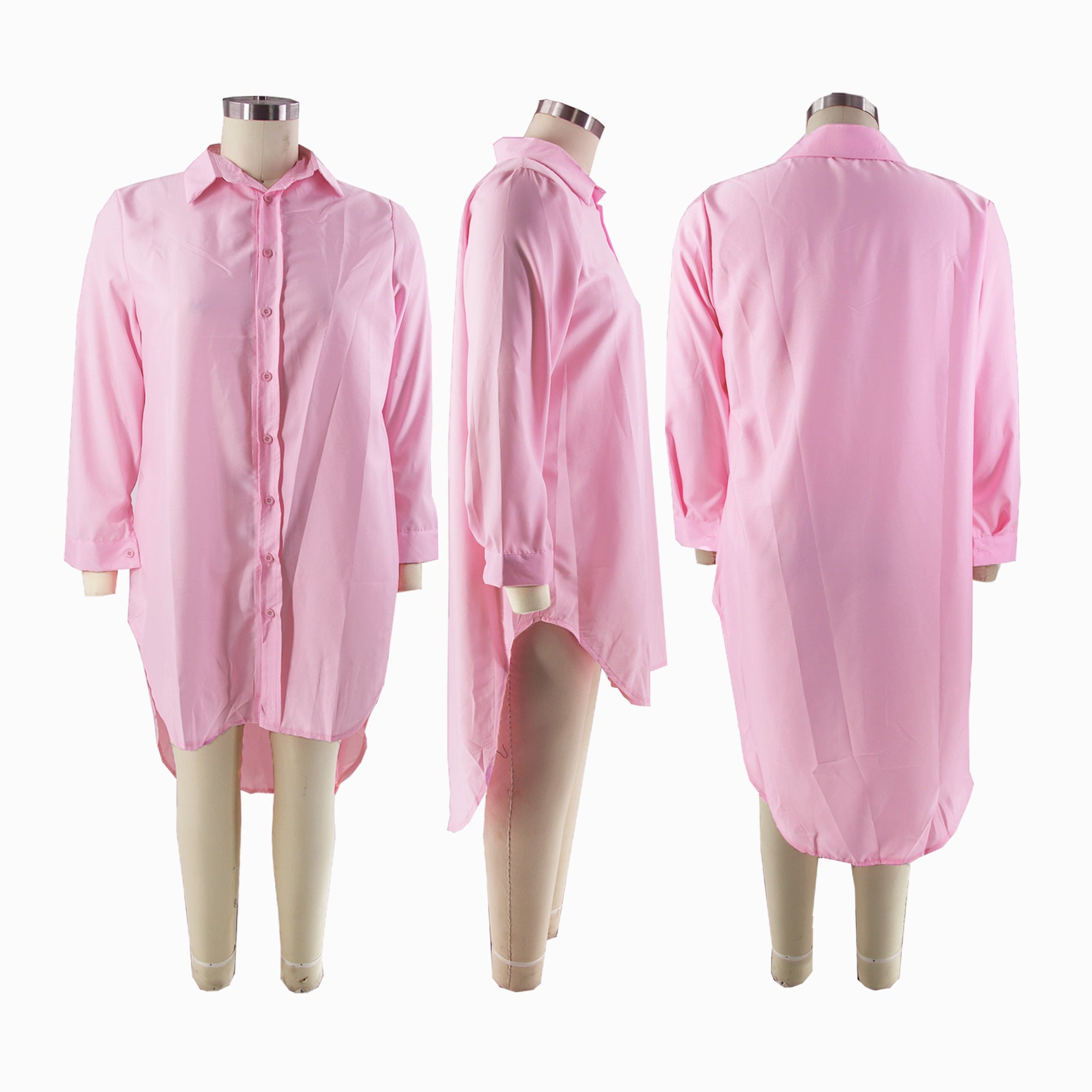 Spring Sexy Solid Color Shirt Dress Loose Long Sleeve Shirt Dress 15