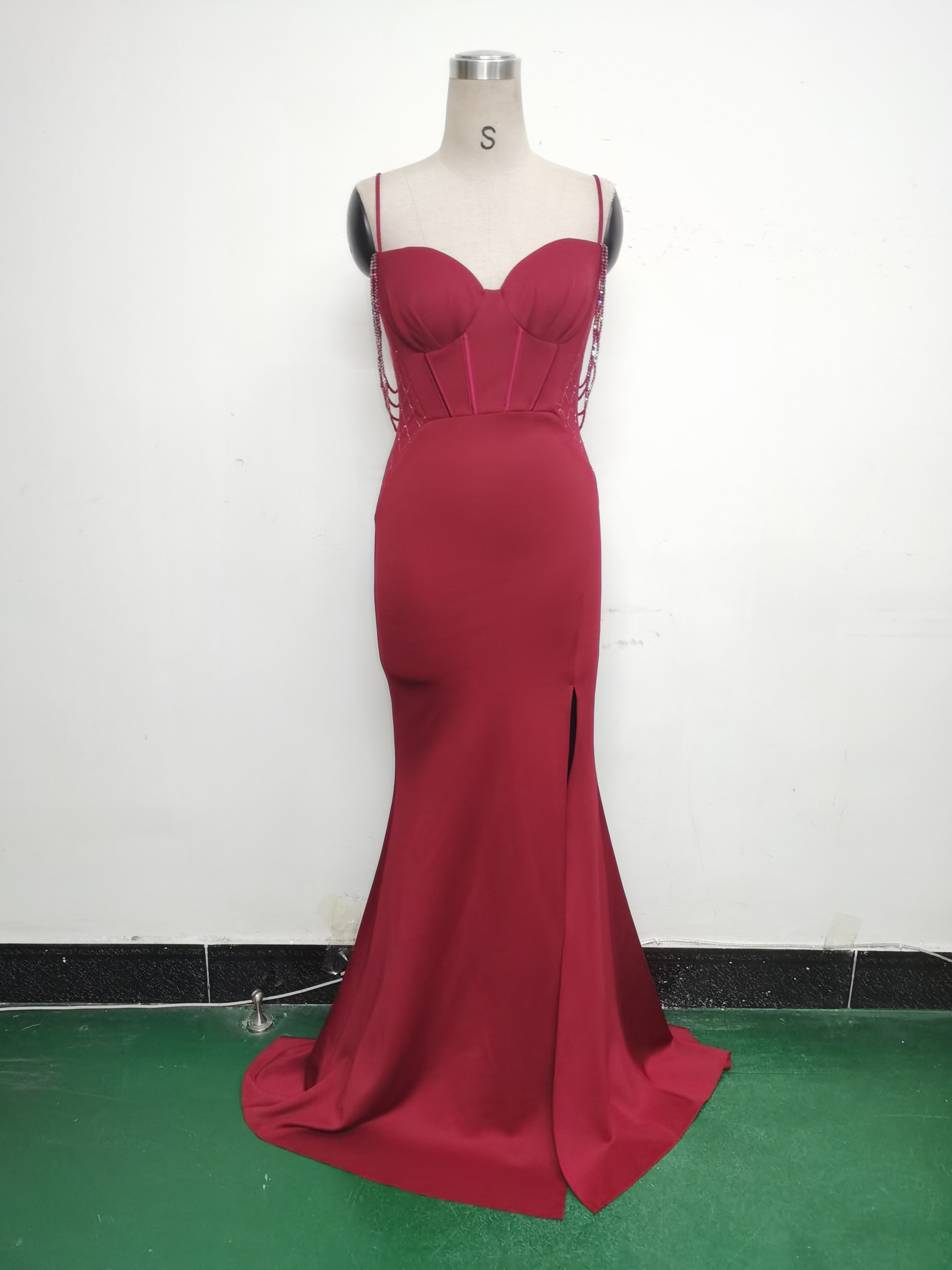 Women Fishbone Lace Sequin Wedding Fishtail Evening Dress 30