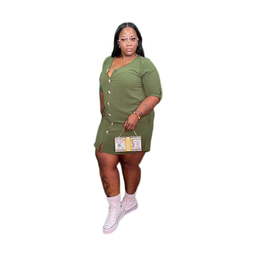 Plus Size Women Solid Loose Pocket Dress 24