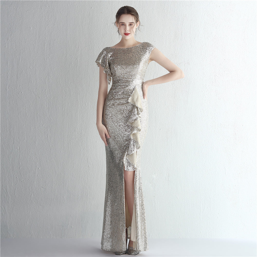Women Sequin Sequin Formal Party Slit Sequin Long Evening Dress 6