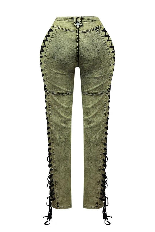 Women Trendy Lace-Up Denim Pants 11