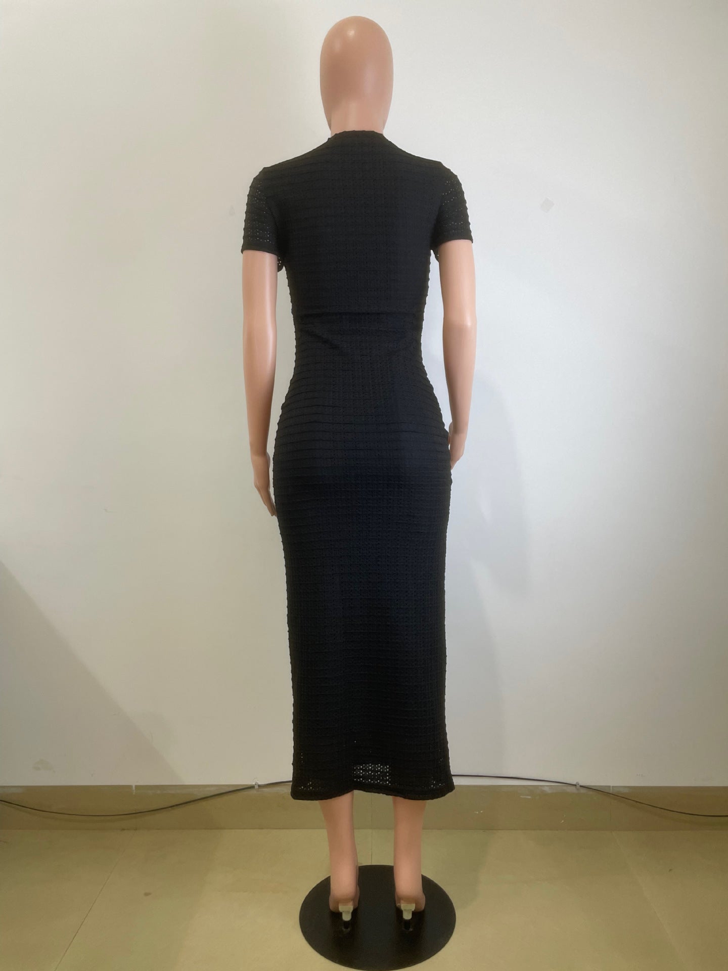 Women French Retro Knitting Short Sleeve Dress 6