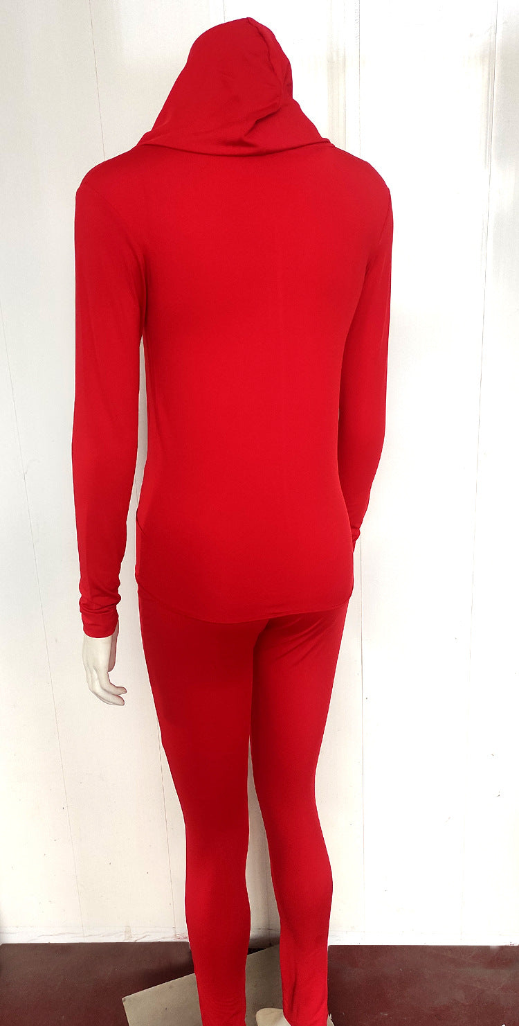 Women Casual Sports Running Fitness Zippered Hooded Top Long Pants Two-piece Set 23