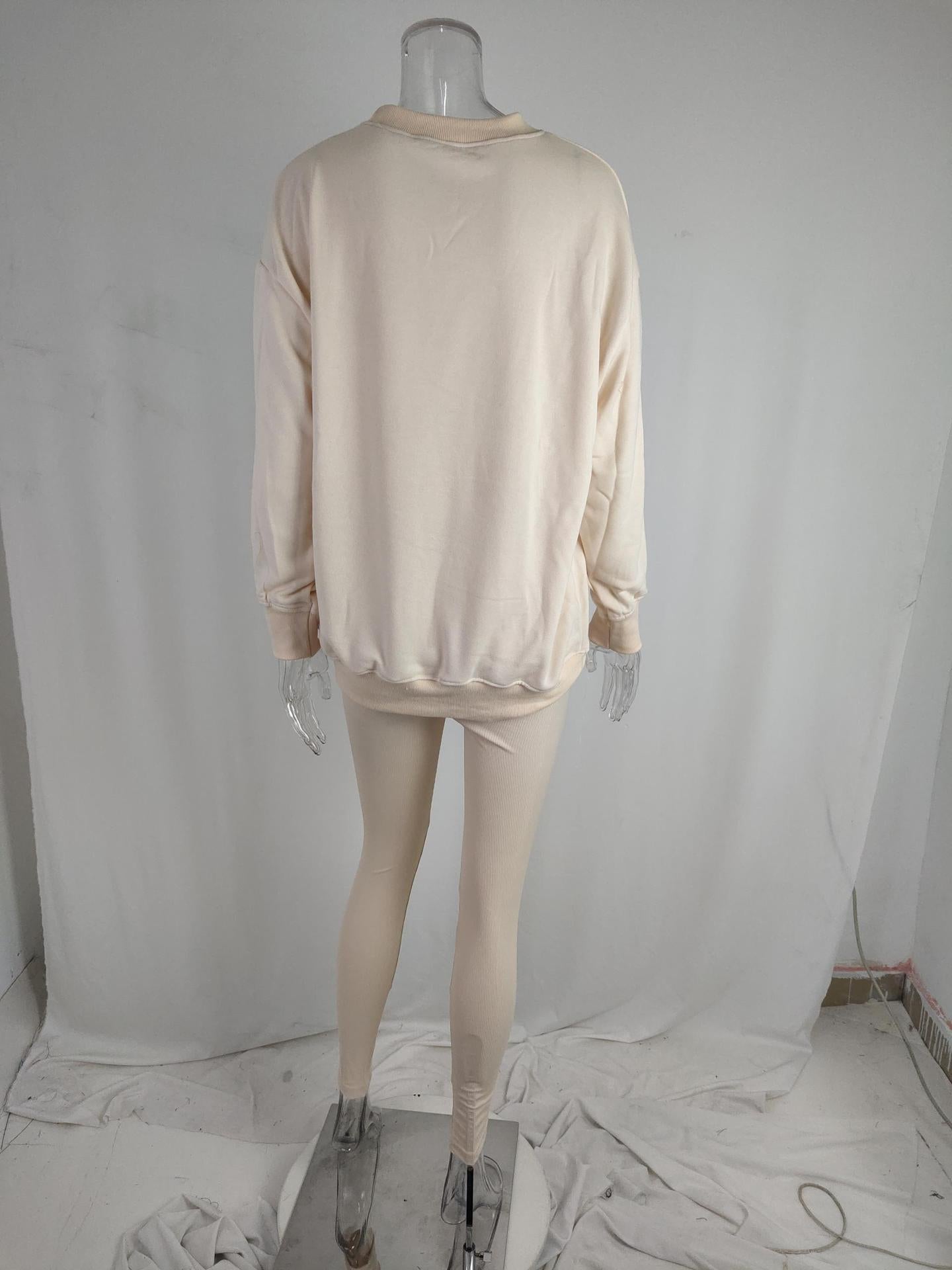 Women Loose Round Neck High Waist Sports Long Sleeve Top and Pant Casual Two-piece Set 18