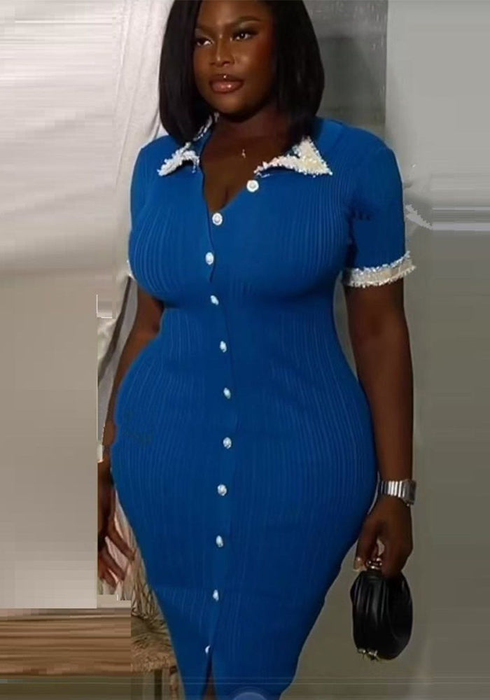 Women French single hook flower collar Peter Pan Collar knitting dress