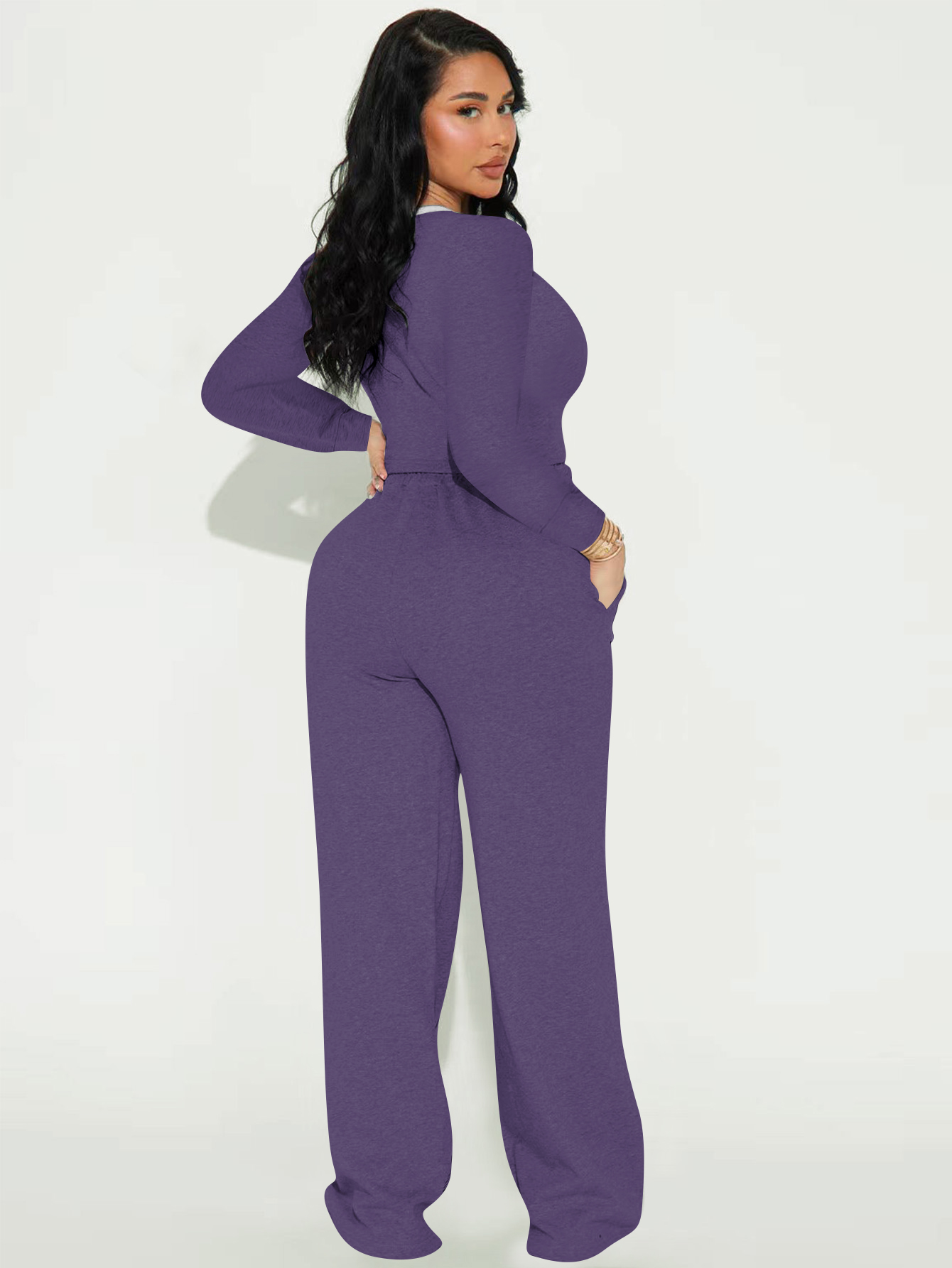 Women's Fashion Casual Long Sleeve Top & Side Striped Sporty Pants Two-Piece Set 21