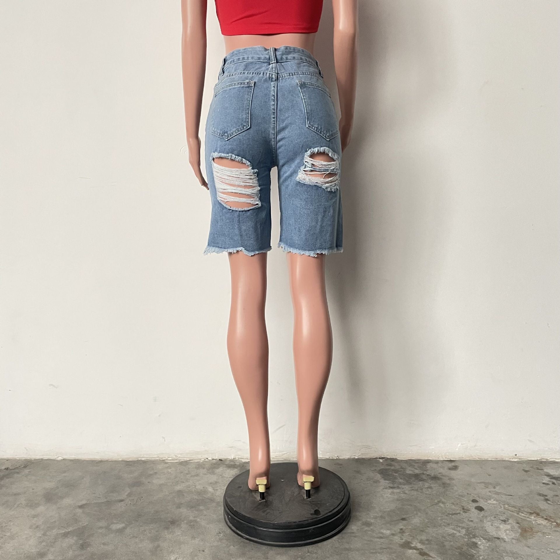 Women Ripped Tassel Casual Denim Shorts 7