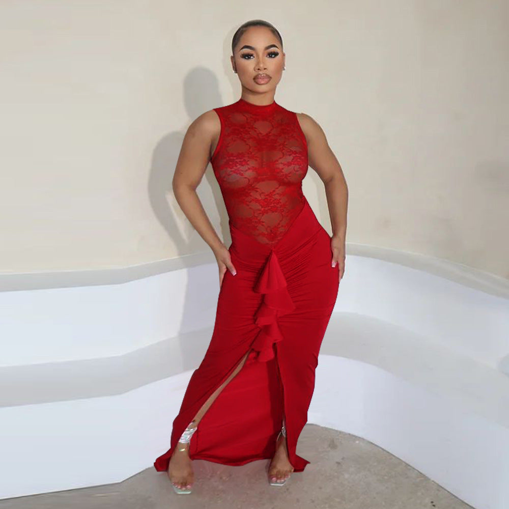 Women Sexy See-Through Lace Patchwork Mermaid Dress 7