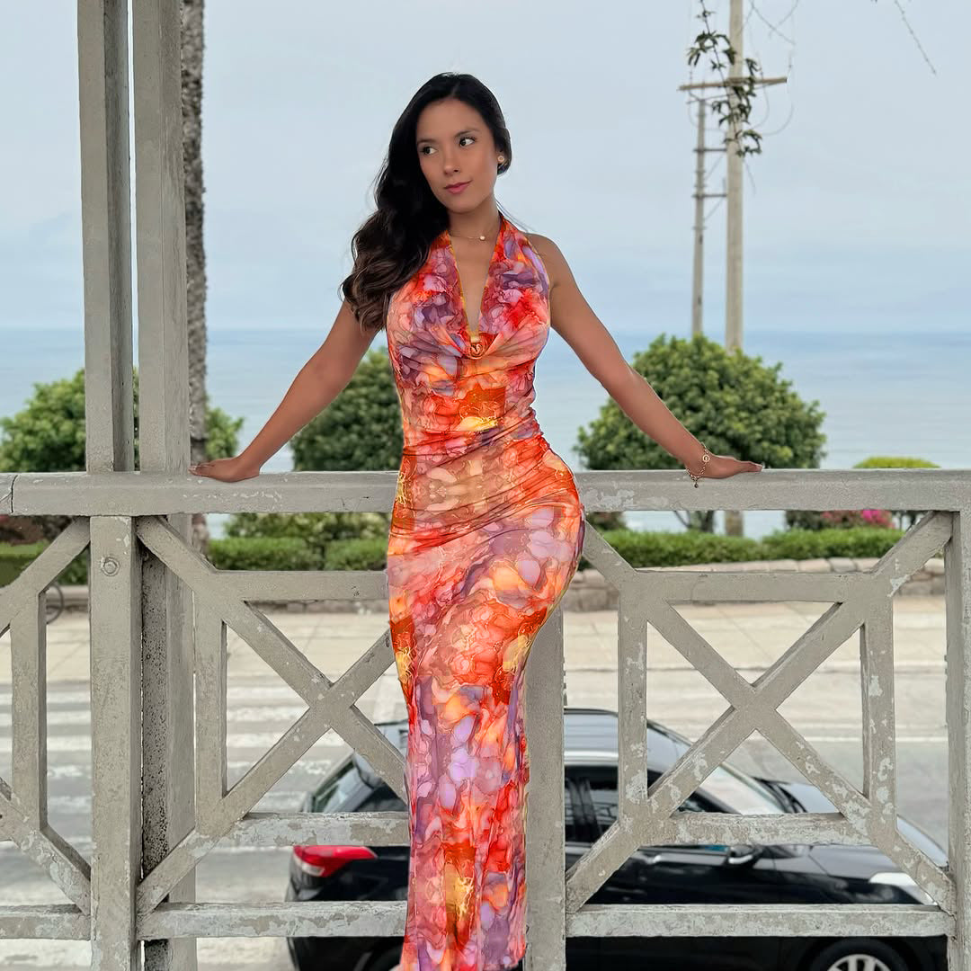 Women Summer Halter Neck Printed Dress 9