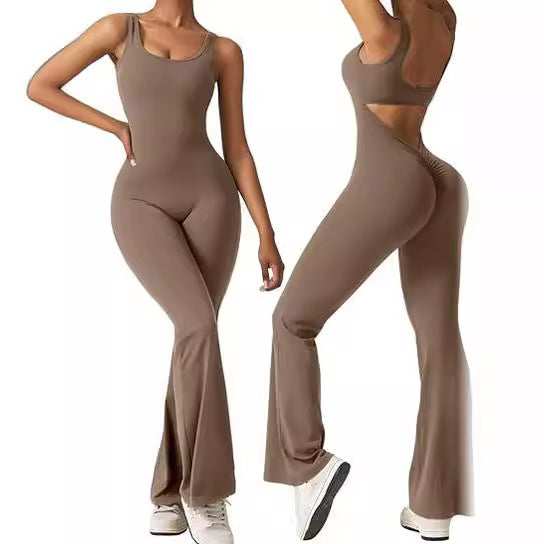Women Sexy Sleeveless Backless Bell Bottom Jumpsuit 9