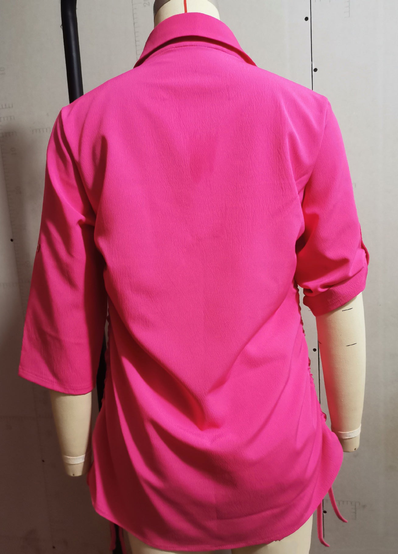 Women's Solid Color Drawstring Shirt Dress 19