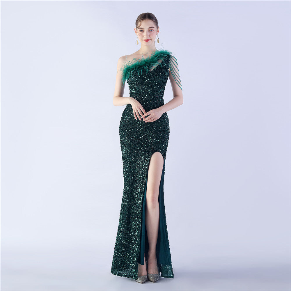 Sexy One Shoulder Sequin Long Dress Plus Size Beauty Formal Party Evening Gown 14