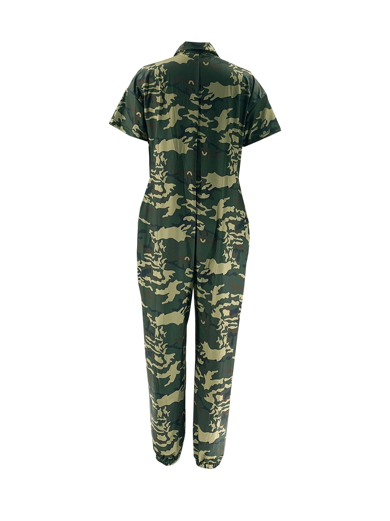 Women Turndown Collar Loose Irregular Print Jumpsuit 8