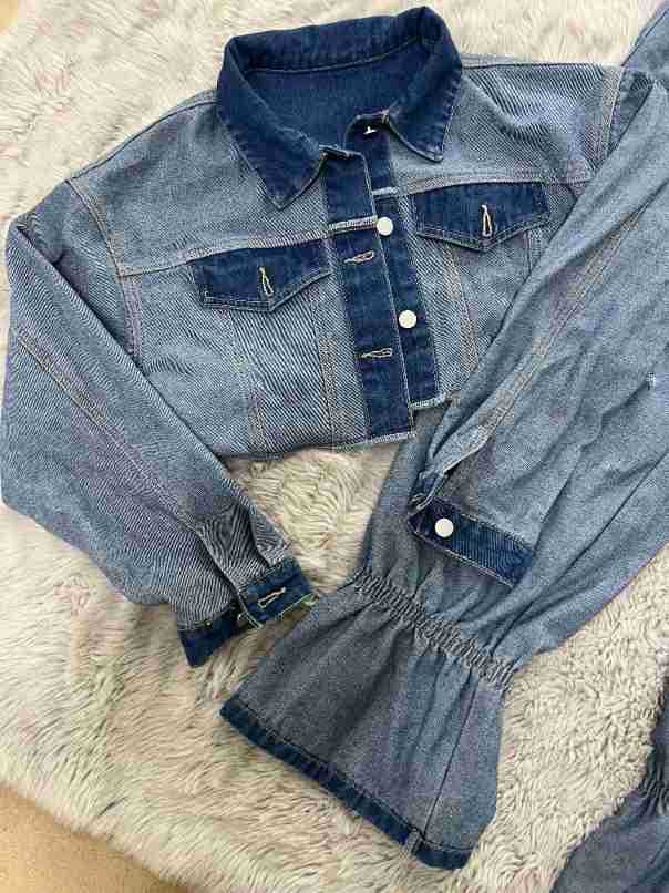 Women Fashion color matching Denim Top and Pant two-piece set 9