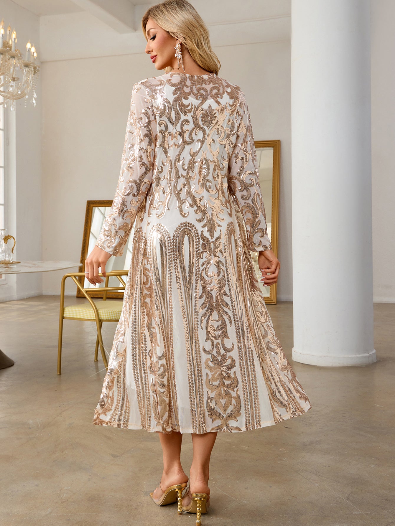 Sexy See-Through Mesh Sequin Long  Women's Coat 6