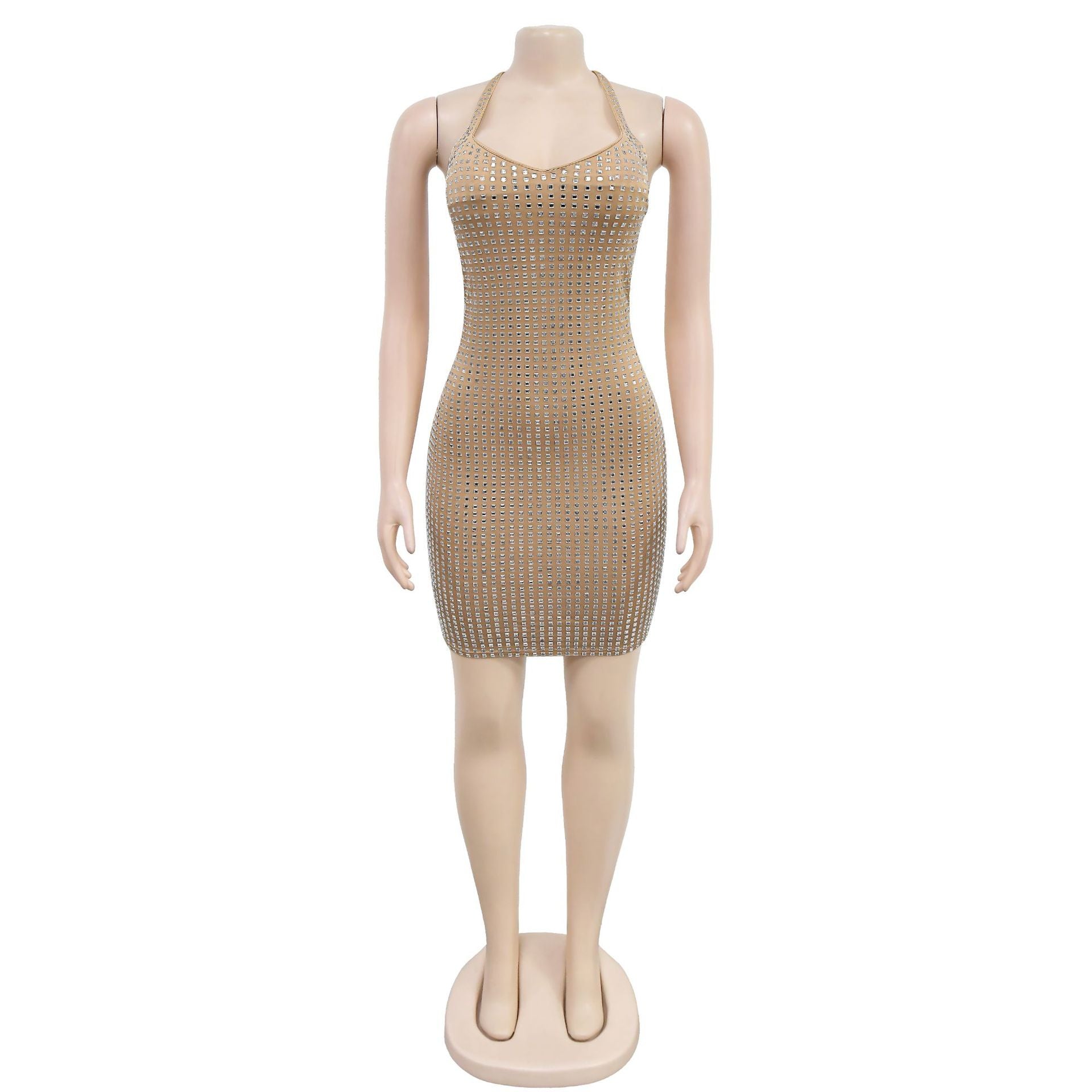 Fashion Women's Sexy Halter Neck Beaded Slim Fit Bodycon Dress 15