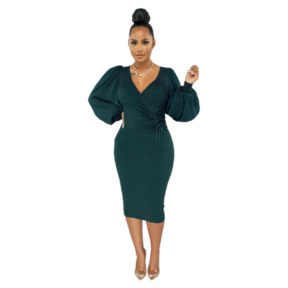 Women Solid Puff Sleeve Dress 5