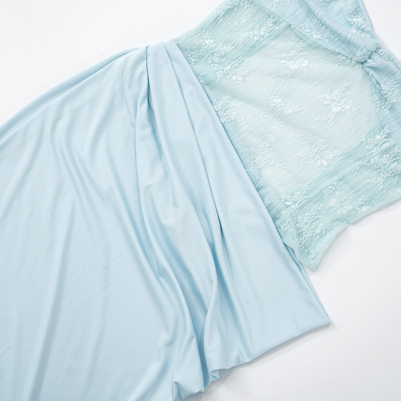 Women's Spring Summer Solid Color Strap Lace Tight-Fitting Patchwork Dress 17