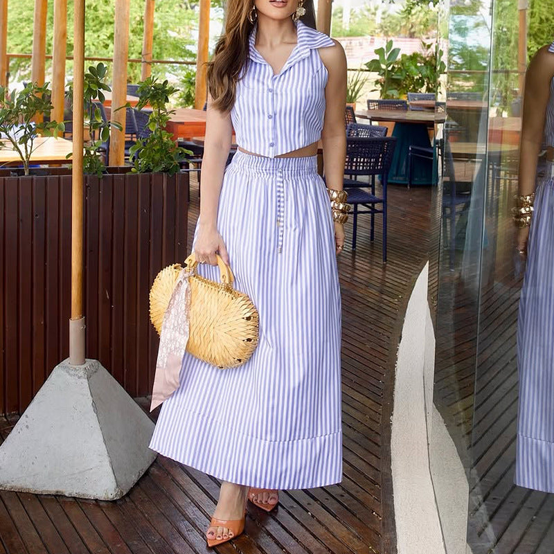 Women's Spring & Summer Fashion Chic Striped Skirt & Top Two-Piece Set 6