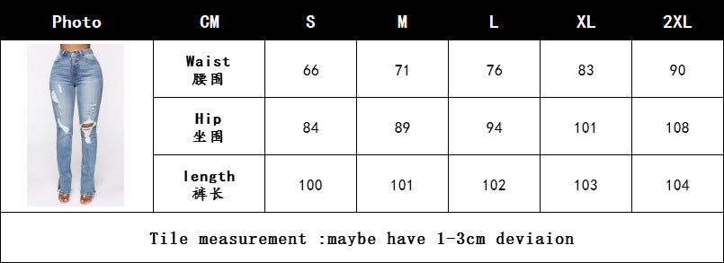 Slit Women's Blue Washed Ripped High Waist Stretch Denim Pants 8