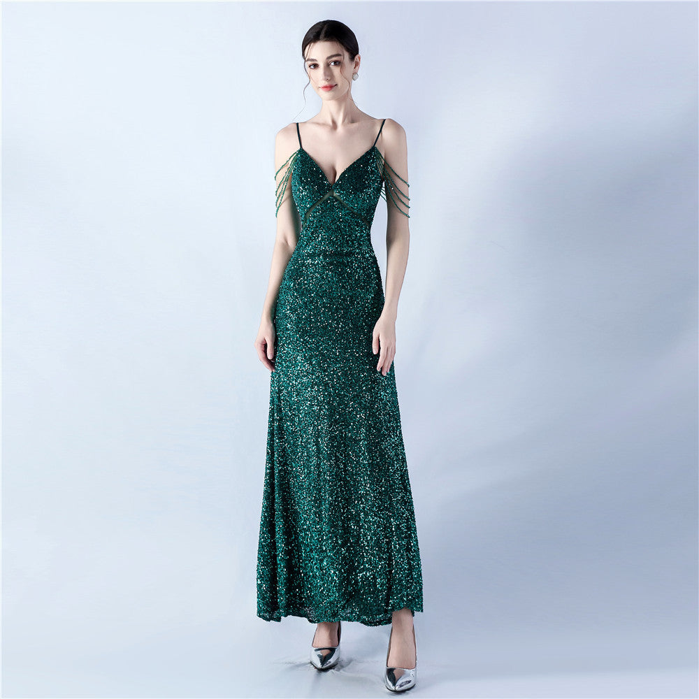Women mesh sequined evening dress