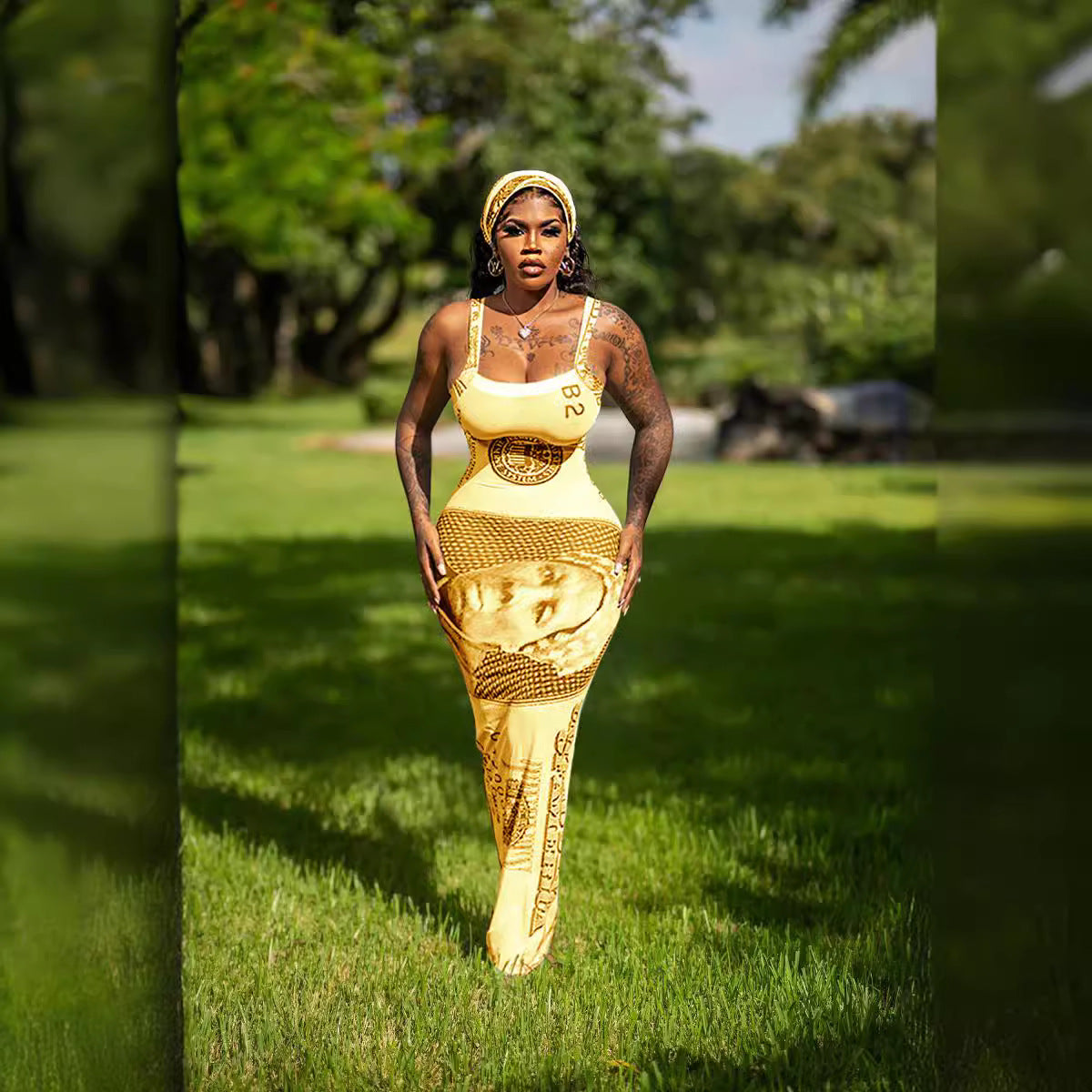 Women Printed Suspender Sexy Maxi Dress 6