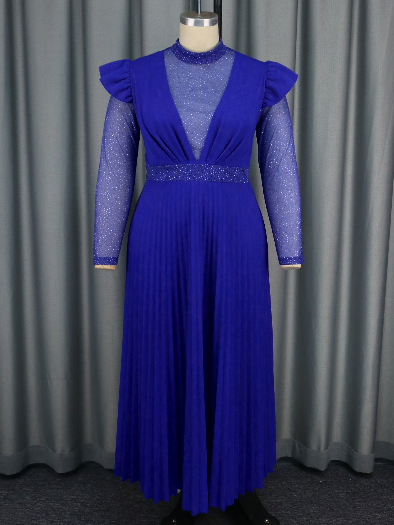 Women elegant Formal Party Cape long sleeve mesh dress 8