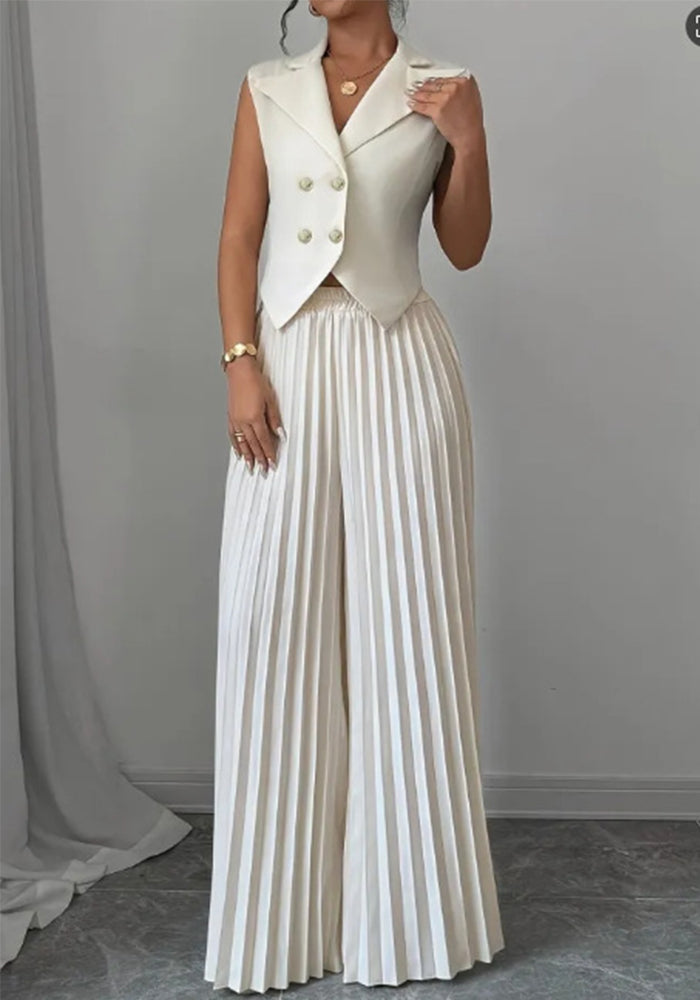 Women's Vest and Pleated Pants Suit Fashionable Wear