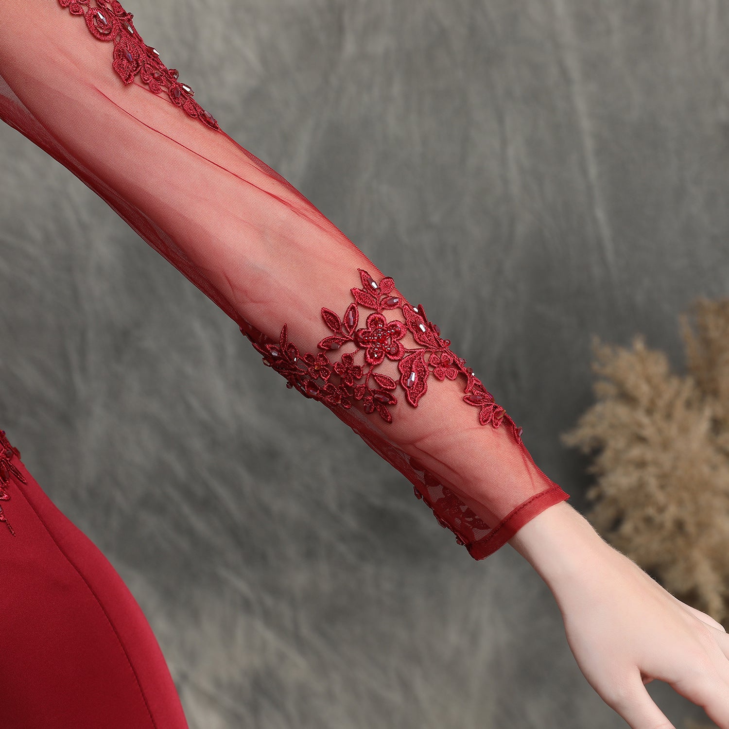 Women Beaded Long Sleeve Fishtail Evening Dress 17