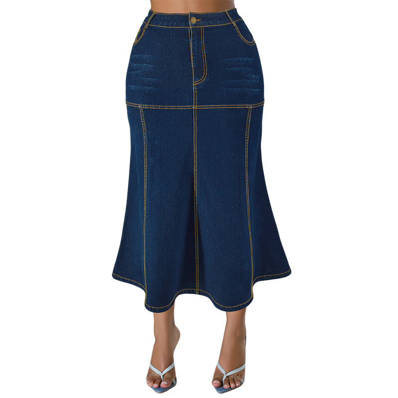 Plus Size Women's Denim Casual Long Skirt 7